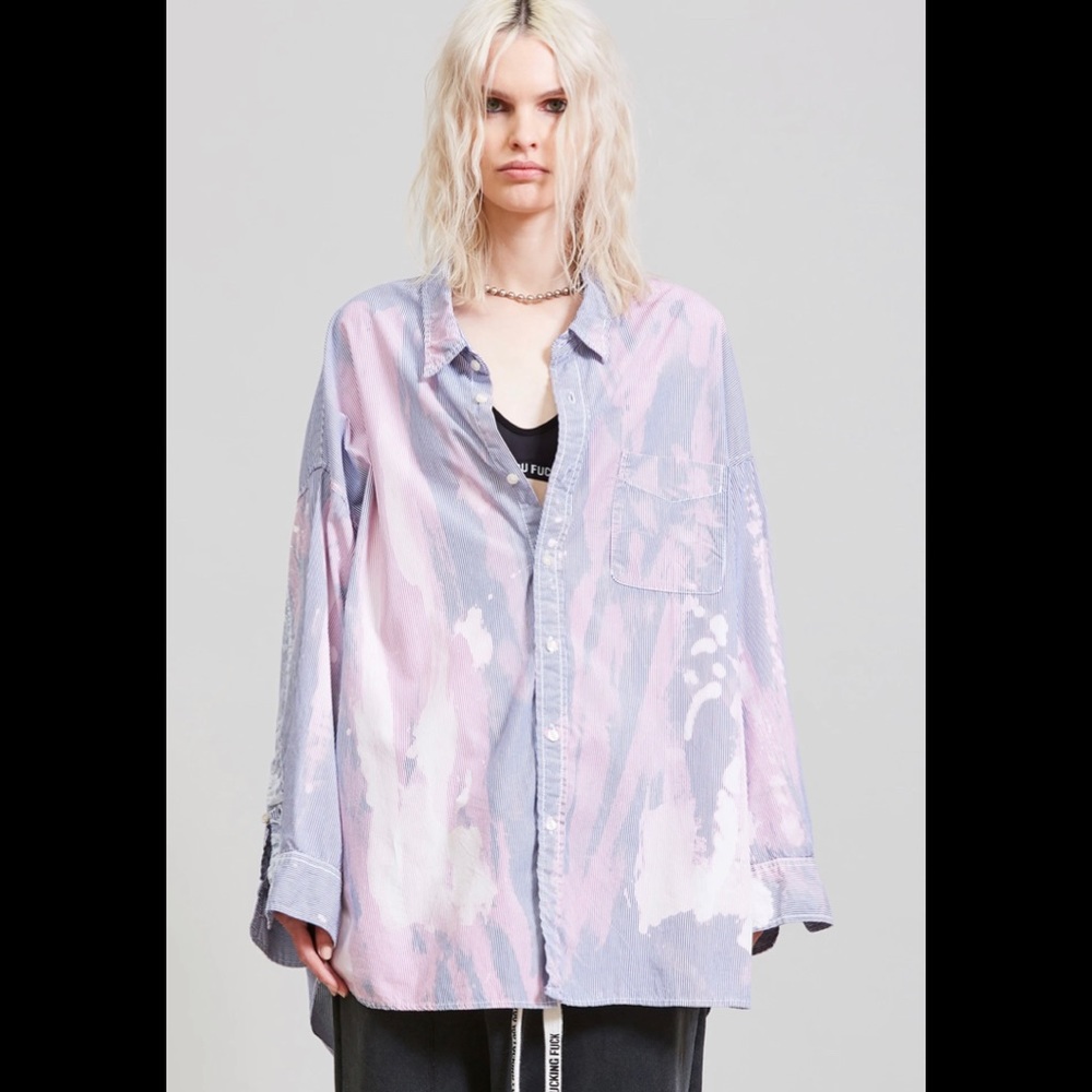 R13 BLEACHED DROP NECK SHIRT. XS